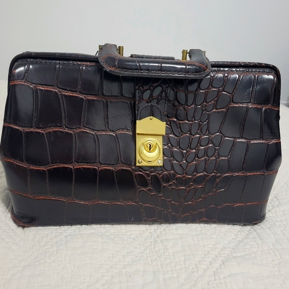 Flying Horse Handbags - Vintage Leather Alligator Croc Embossed Doctor Bag